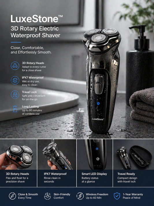 LuxeStone™ 3D Rotary Electric Waterproof Shaver
